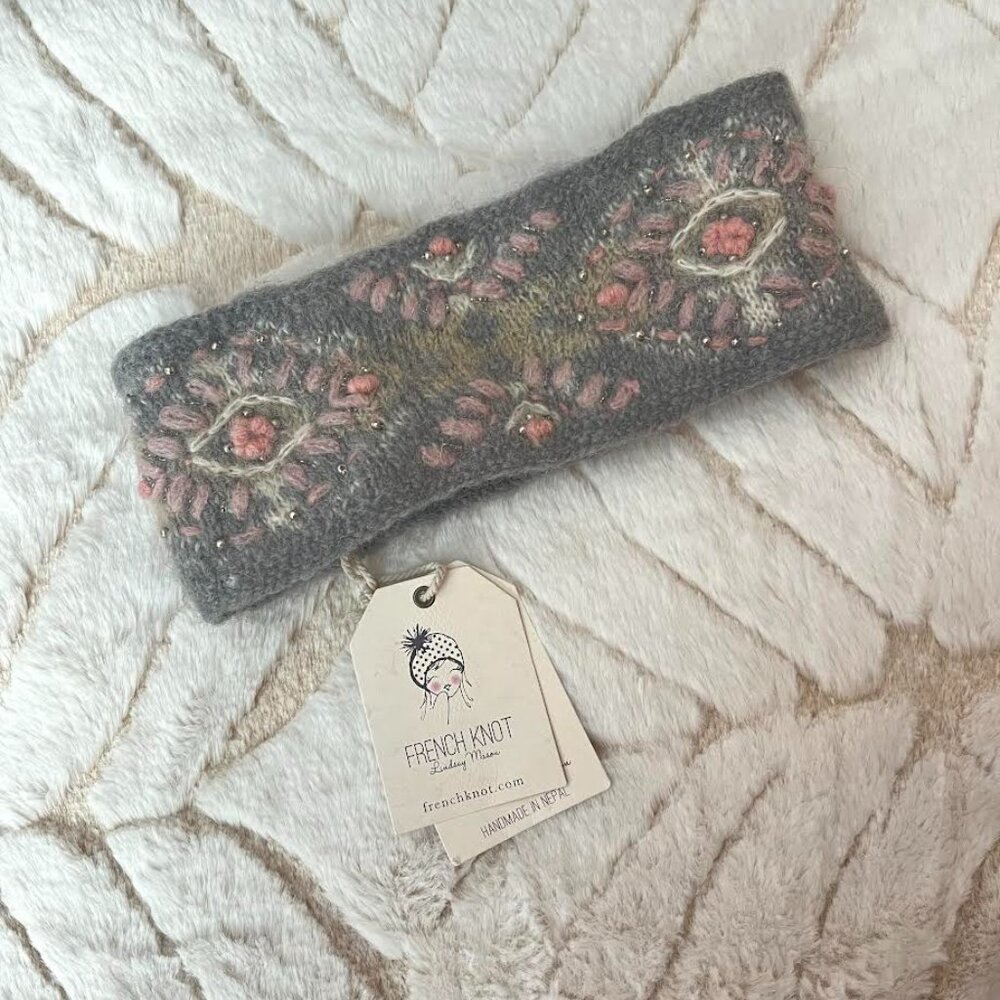 French Knot Headband NWT Pink Gray